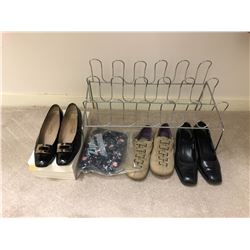 Miscellaneous Ladies Shoes (Worn) All Shoes are Size 9 & Wire Shoe Rack