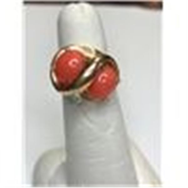 One Ladies Coral and Diamond Ring