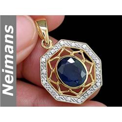 Certified 4.25 ct Emerald & Sapphire Pendant 14kt Gold
