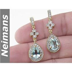 Antique 7.00 ct Sapphire & VS Diamond Stud Earrings 14K