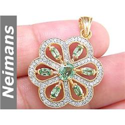 Antique 2.75 ct Green Sapphire & Diamond Pendant 14kt
