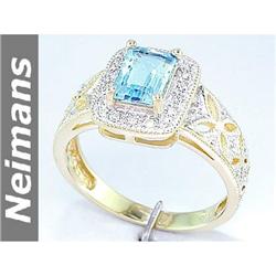 Antique 1.50 ct Blue Topaz & Diamond Ring 14k Gold CERT