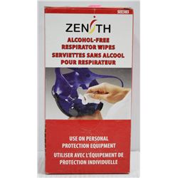 BOX OF ZENITH ALCOHOL FREE RESPIRATOR WIPES