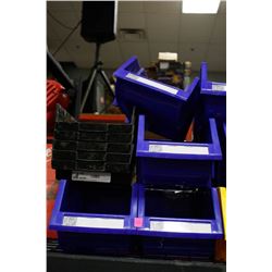 LOT OF 9 ASSORTED NEW STACKABLE BINS, BLUE &