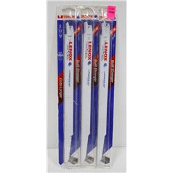 THREE 5 PIECE LENNOOX 12" 18TPI SAWZALL BLADES