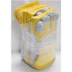 BUNDLE OF 6 SPLIT COW HIDE GLOVES YELLOW SIZE 2XL