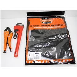 ASSORTED NEW TOOL LOT WITH FLEECE BALACLAVA