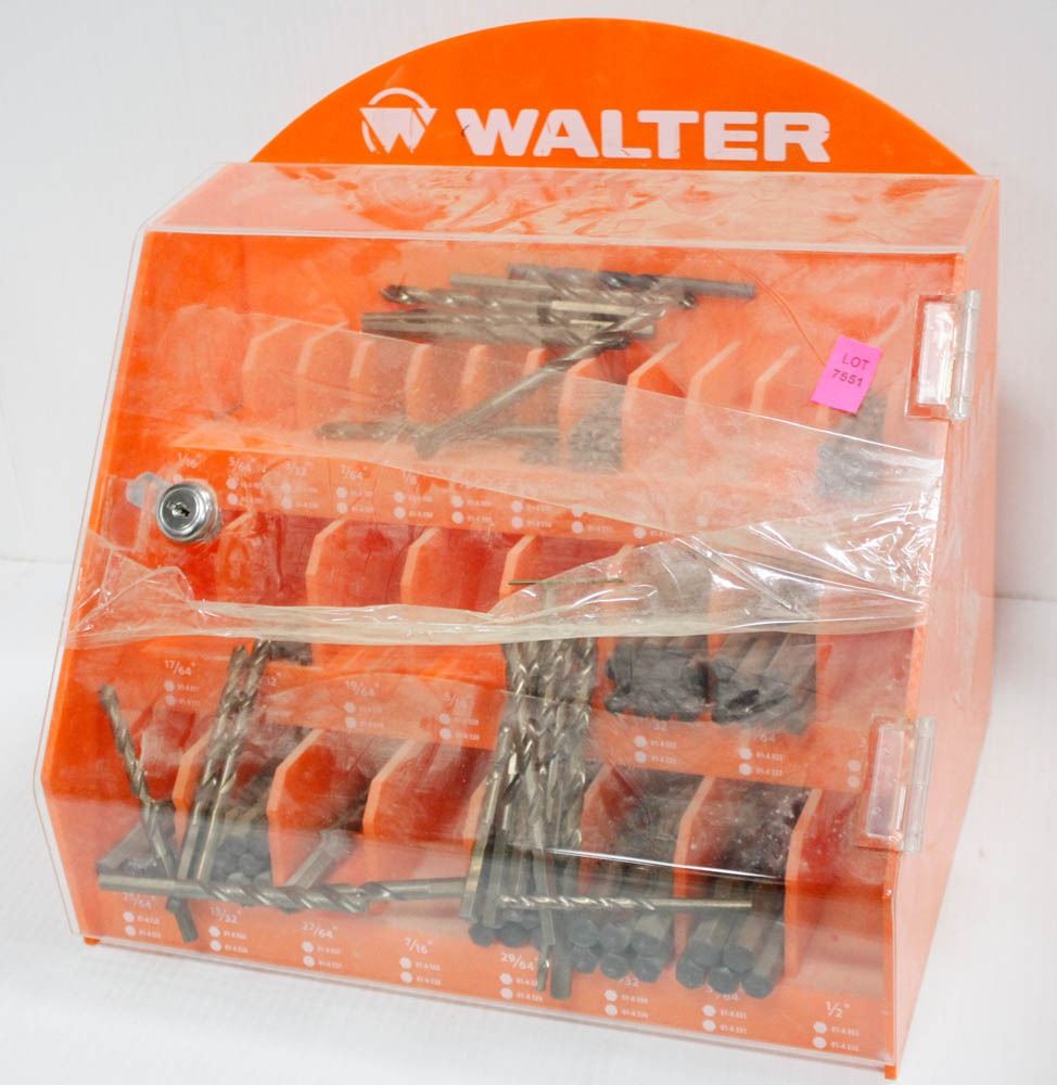 WALTER ORANGE DRILL BIT DISPLAY CASE W/ CONTENTS