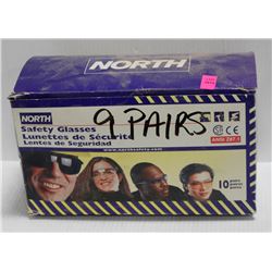 9 PK OF NORTH SAFETY GLASSES; SMOKE LENS