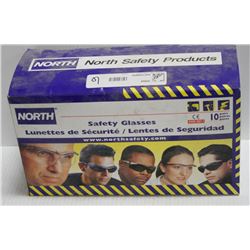 10 PK OF NORTH SAFETY GLASSES; CLEAR LENS