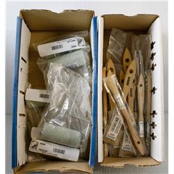 LOT OF 2 ASSORTED TRAYS OF PAINTING SUPPLIES;
