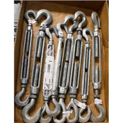 FLAT OF 9 HOOK & HOOK TURNBUCKLES ASSORTED SIZES