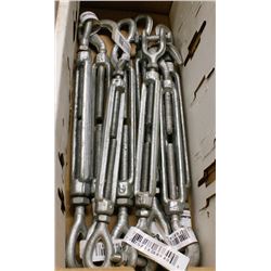 BOX OF ASSORTED SIZED HOOK & HOOK TURNBUCKLES