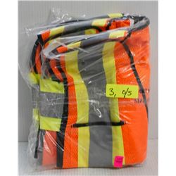 LOT OF 3 NEW HI-VIS REFLECTIVE SAFETY VESTS, ONE