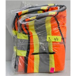 LOT OF 3 NEW HI-VIS REFLECTIVE SAFETY VESTS, ONE