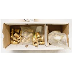 BOX OF ASSORTED BRASS HEX SCREW FITTINGS