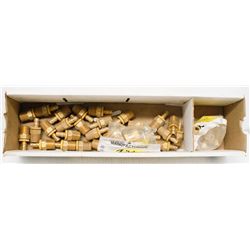 BOX OF ASSORTED BRASS HOSE COUPLINGS AND MORE