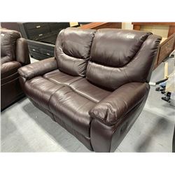 Brown stitched Leather double reclining loveseat