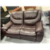 Image 2 : Brown stitched Leather double reclining loveseat