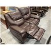 Image 4 : Brown stitched Leather double reclining loveseat