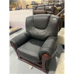 Wood Trimmed Black Leather Sofa Chair