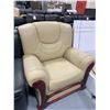 Image 2 : Wood Trimmed Ivory Leather Sofa chair ( small tear on back)
