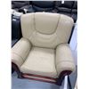 Image 3 : Wood Trimmed Ivory Leather Sofa chair ( small tear on back)