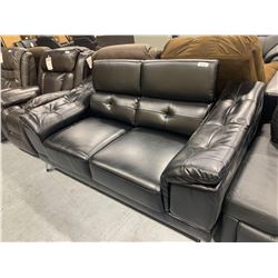 Black Leather Double Seater Loveseat with adjustable head rests and oversized arms