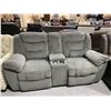 Image 1 : Double Upholstered Gray Theater Seat Reclining Sofa with storage and cup holders