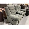 Image 2 : Double Upholstered Gray Theater Seat Reclining Sofa with storage and cup holders