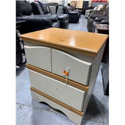 Cream  Wood Grain Double Door Night Stand, new, knobs inside