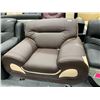 Image 2 : Brown  Tan Leather two tone Sofa Chair