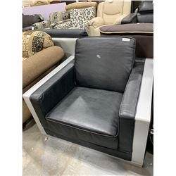 Black Leather and wood trim occasional chair ( scuffed on arm)