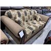 Image 3 : Earth Tone Paisley Print Round Arm with wood trim Sofa