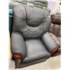 Image 2 : Black Leather Arm Chair with wood trim