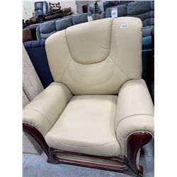 Bonded Leather Ivory Arm chair with wood trim