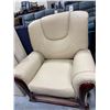 Image 1 : Bonded Leather Ivory Arm chair with wood trim