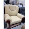 Image 3 : Bonded Leather Ivory Arm chair with wood trim
