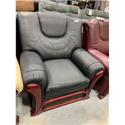 Black Bonded Leather Arm chair with wood trim