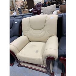 Cream Leather Arm Chair with wood trim ( scuff on seat)