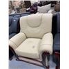 Image 1 : Cream Leather Arm Chair with wood trim ( scuff on seat)
