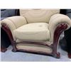 Image 2 : Cream Leather Arm Chair with wood trim ( scuff on seat)
