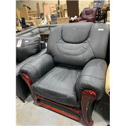 Black Leather Sofa Arm chair with wood trim