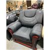 Image 1 : Black Leather Sofa Arm chair with wood trim