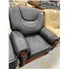 Image 2 : Black Leather Sofa Arm chair with wood trim