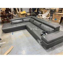 Gray Leather Sectional Sofa ( missing legs and has tear on seat seam) adjustable head rests