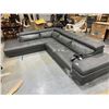 Image 1 : Gray Leather Sectional Sofa ( missing legs and has tear on seat seam) adjustable head rests
