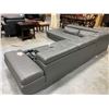Image 6 : Gray Leather Sectional Sofa ( missing legs and has tear on seat seam) adjustable head rests