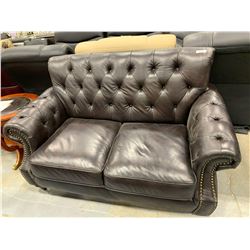 Provincial Style Leather Studded Loveseat ( missing one leg)