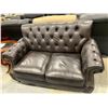 Image 1 : Provincial Style Leather Studded Loveseat ( missing one leg)